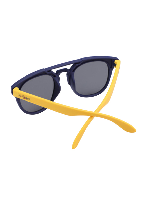 Atom Kids Polarized Full Rim Round Sunglasses for Boys, Grey Lens, K112-7, 3-10 Years, Dark Blue/Yellow