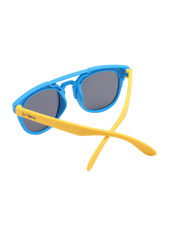 Atom Kids Polarized Full Rim Round Sunglasses for Boys, Grey Lens, K112-4, 3-10 Years, Blue/Yellow