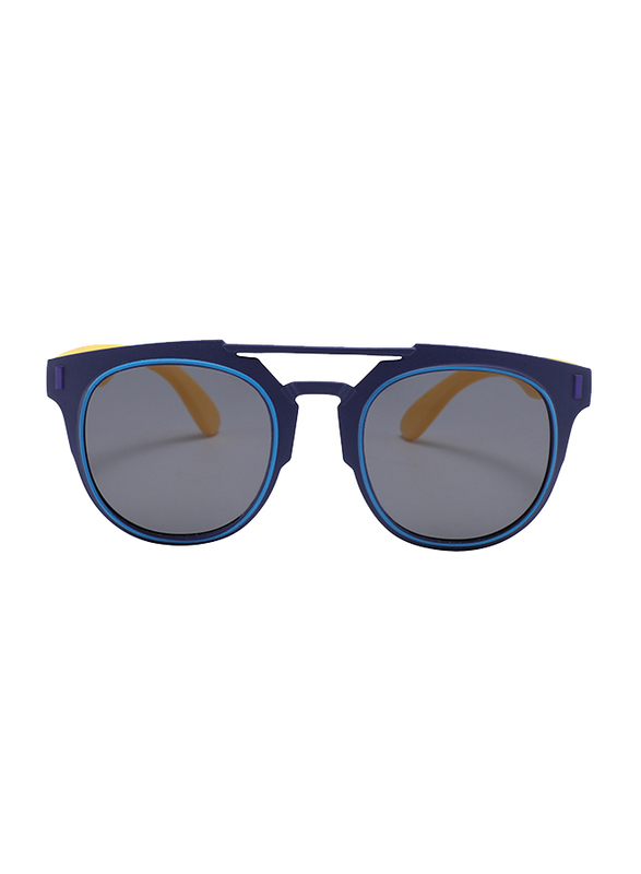 Atom Kids Polarized Full Rim Round Sunglasses for Boys, Grey Lens, K112-7, 3-10 Years, Dark Blue/Yellow