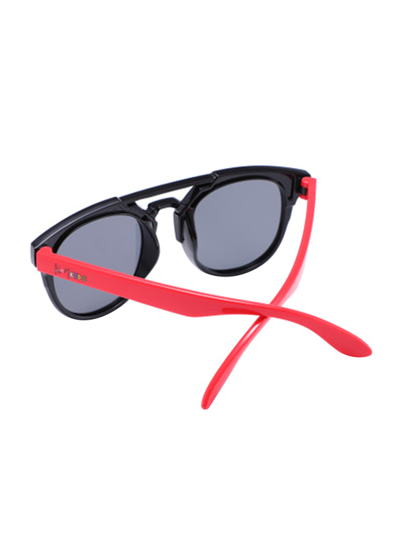 Atom Kids Polarized Full Rim Round Sunglasses for Boys, Grey Lens, K112-9, 3-10 Years, Black/Red