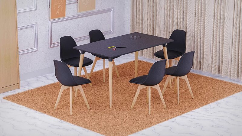 

Mahmayi Dining Table with 6 PU Chair Set, Black