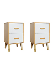 Mahmayi 303-2 Modern Multifunctional D Nightstand Wooden Side Table Storage, 2 Pieces, Beech/White Melamine