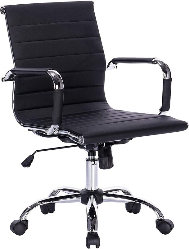 

Mahmayi Ultimate 031H Eames Replica Ribbed PU Low Back Chair, Black