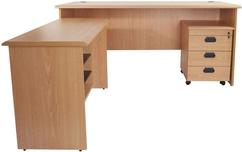 

Mahmayi Bess Plain L Shaped Office Desk with Drawers, 180cm, Oak