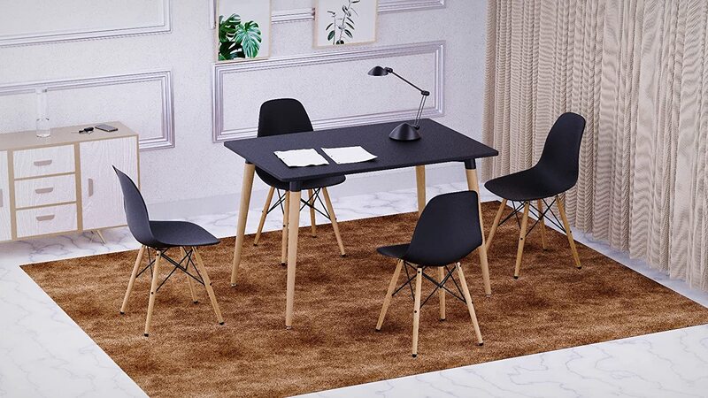 

Mahmayi Simple Modern Design Dining Table with 4 Chair Set, Black