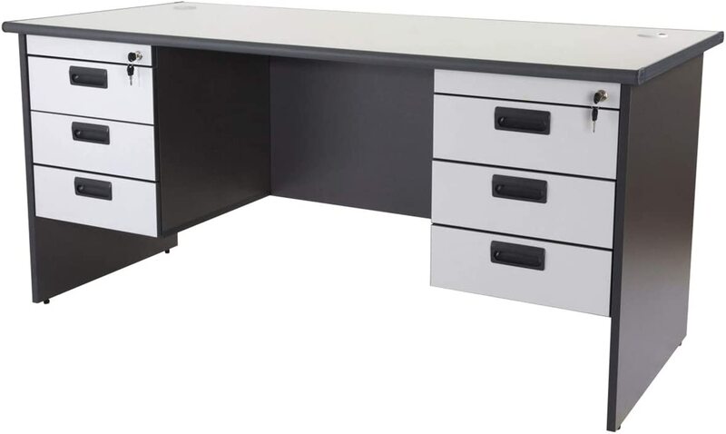 

Mahmayi Grigio Double Pedestal Desk with Fixed Drawer, 160cm, Grey