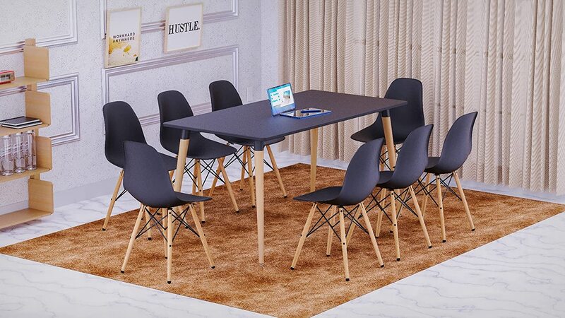 

Mahmayi Dining Table with 8 Chair Set, Black