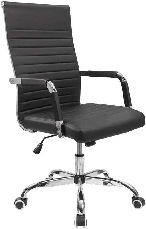 

Furmax Ribbed Mid Back PU Leather Executive Conference Task Adjustable Swivel Office Desk Chair with Arms, Black