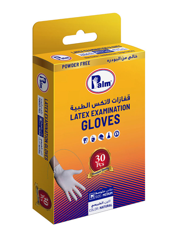 

Palm Disposable Latex Powder Free Gloves, Medium, 30 Piece, Clear