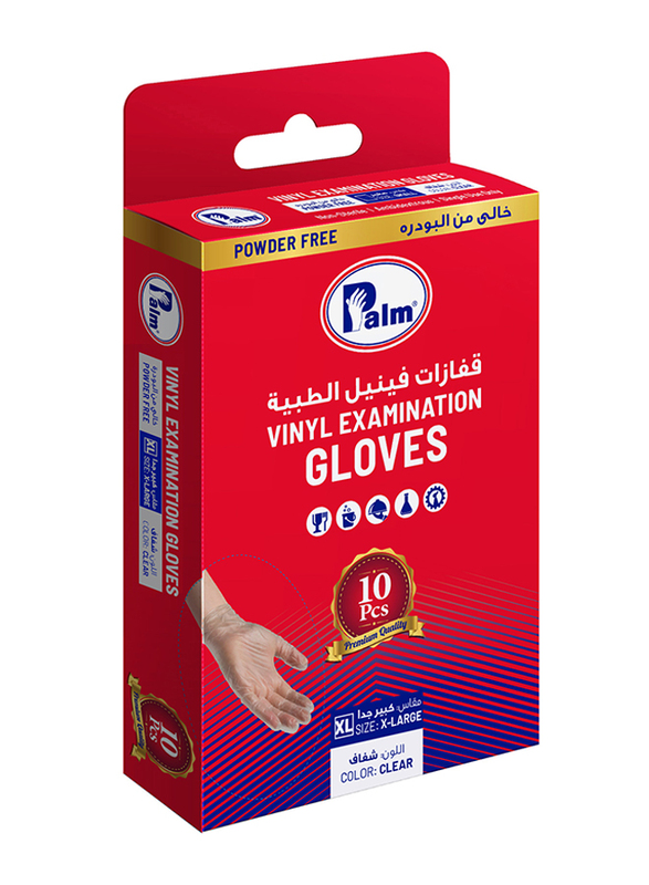 

Palm Disposable Vinyl Powder Free Gloves, XL, 10 Piece, Clear