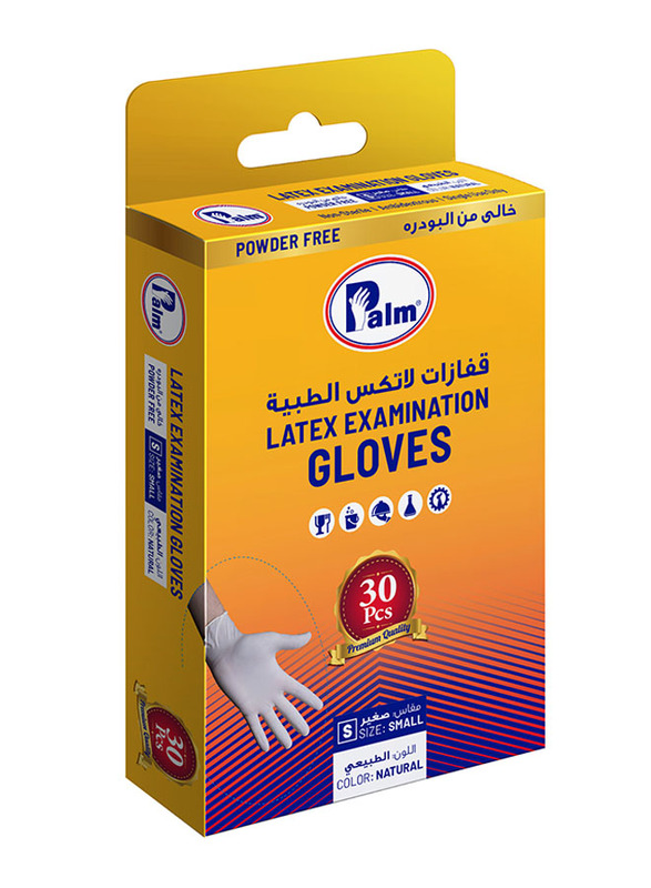 

Palm Disposable Latex Powder Free Gloves, Small, 30 Piece, Clear