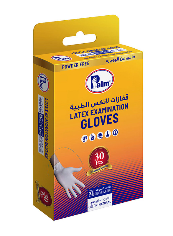 

Palm Disposable Latex Powder Free Gloves, XL, 30 Piece, Clear