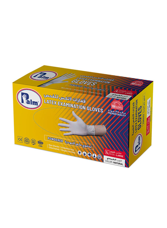 

Palm Disposable Latex Powdered Gloves, Large, 100 Piece, Clear