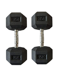 Miracle Fitness Rubber Hex Dumbbells Set, 2 x 15KG, Black