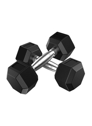 Iron Hex Rubber Hexagonal Dumbbells Set, 2 x 5KG, Black/Silver