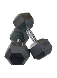 Hex Rubber Coated Cast Iron Dumbbells Set, 2 x 10KG, Black