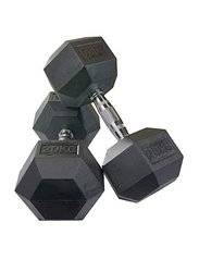 Hex Rubber Dumbbells Set, 2 x 15KG, Black