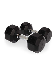 Miracle Fitness Hex Rubber Dumbbell 45KG, Black/Silver