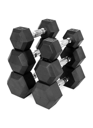 Miracle Fitness Rubber Hex Dumbbells Set, 2 x 5KG, Black