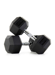 Miracle Fitness Rubber Hex Dumbbells Set, 2 x 22.5KG, Silver/Black