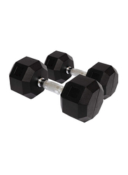 Miracle Fitness Hex Rubber Dumbbell 15KG, Black/Silver