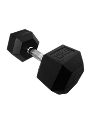 Miracle Fitness Rubber Hex Dumbbells Set, 2 x 15KG, Silver/Black