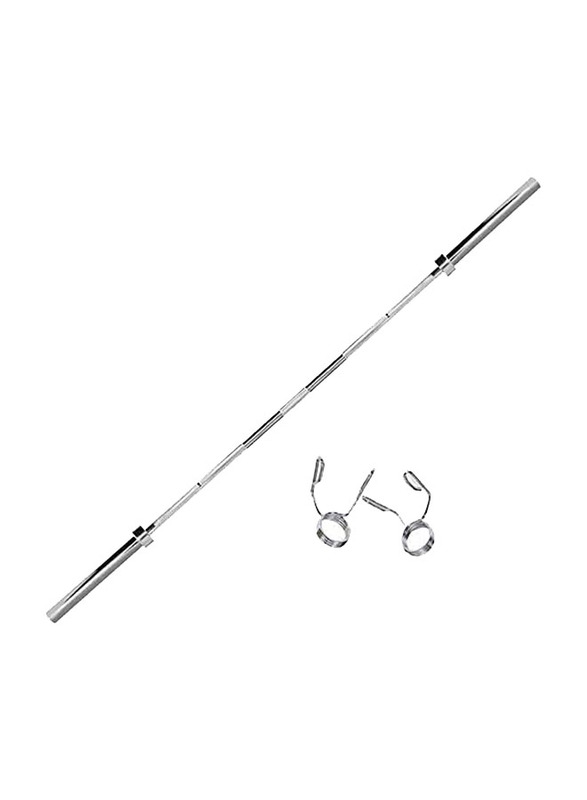 

Miracle Fitness Deluxe Olympic Barbell Straight Bar with Spring Collars, 220cm, Silver