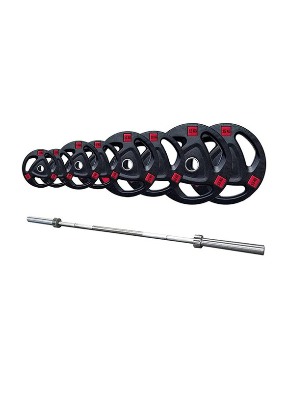 

Miracle Fitness 6ft Olympic Barbell with Tri-Grip Rubber Plates Set, 80KG, Black/Red