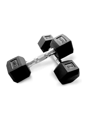 Miracle Fitness Rubber Hex Dumbbells Set, 2 x 10KG, Silver/Black