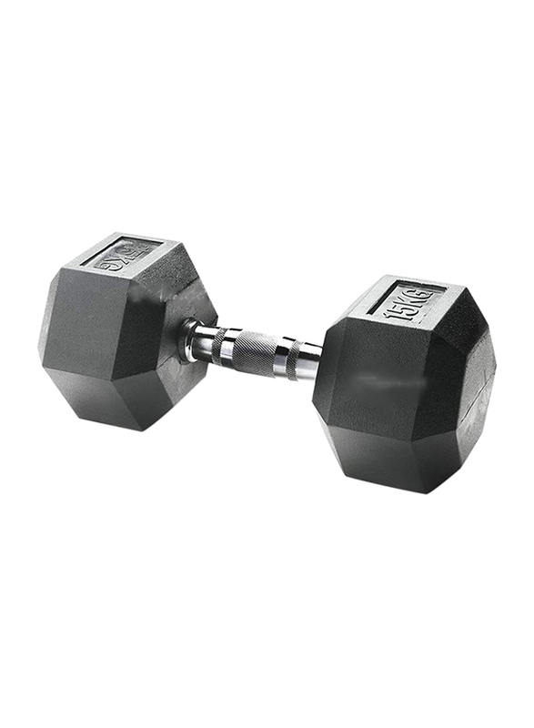 

Body Sculpture Hex Rubber Dumbbells Set, 2 x 15KG, Black/Silver