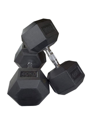 Miracle Fitness Rubber Hex Dumbbells Set, 2 x 40KG, Black