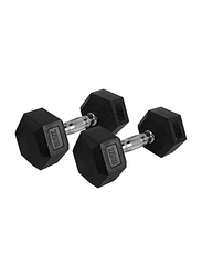 Hex Rubber Dumbbells Set, 2 x 7.5KG, Black