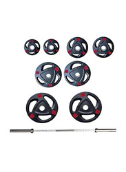 Miracle Fitness Olympic Rubber Weight Plate with 6ft Olympic Bar, 80KG, Black/Red
