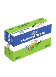 FIS U Shape Paper Clips, 100 Pieces, 33mm, Multicolour