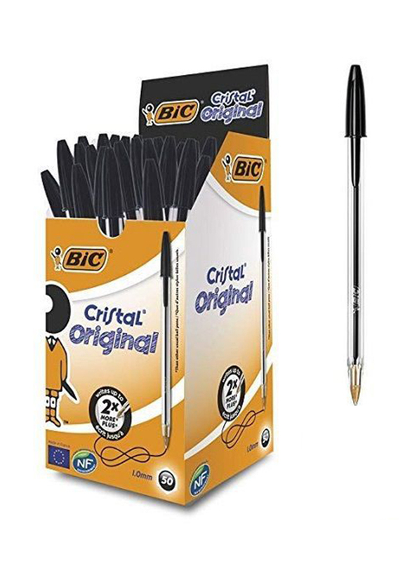Bic 50-Piece Cristal Original Ballpoint Pen Set, 1.0mm, Black