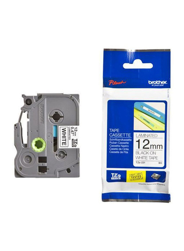 

Brother P-Touch Laminated Tape, 12mm, Black/White