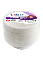 Hotpack 25-Piece 12oz Foam Disposable Bowl Set, White