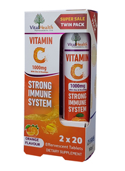 Vital Health Vitamin C with Zinc & Rosehips Orange Flavour Twin Pack Dietary Supplement, 1000mg, 20 Effervescent Tablets, 2 Pieces