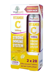 Vital Health Vitamin C Lemon Flavour Twin Pack Dietary Supplement, 1000mg, 20 Effervescent Tablets, 2 Pieces