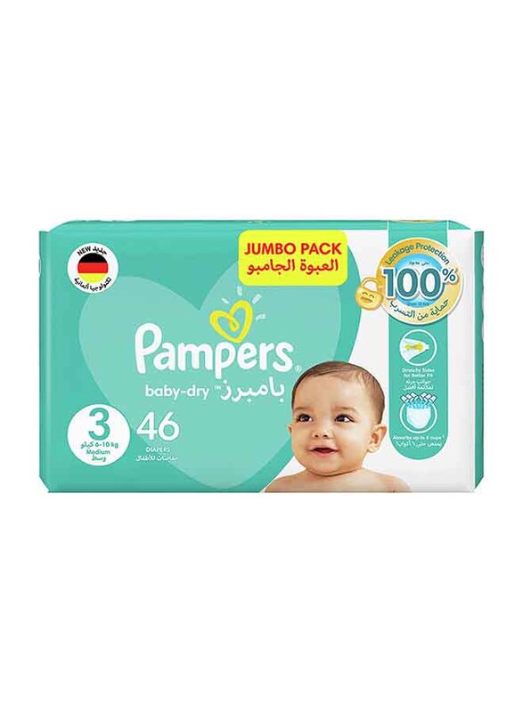 

Pampers Baby-Dry Diapers, Size 3, Junior, 6-10 kg, Jumbo Pack, 46 Count