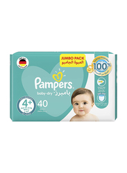 Pampers Baby-Dry Diapers, Size 4 Plus, Maxi+, Junior, 10-15 kg, Jumbo Pack, 40 Count