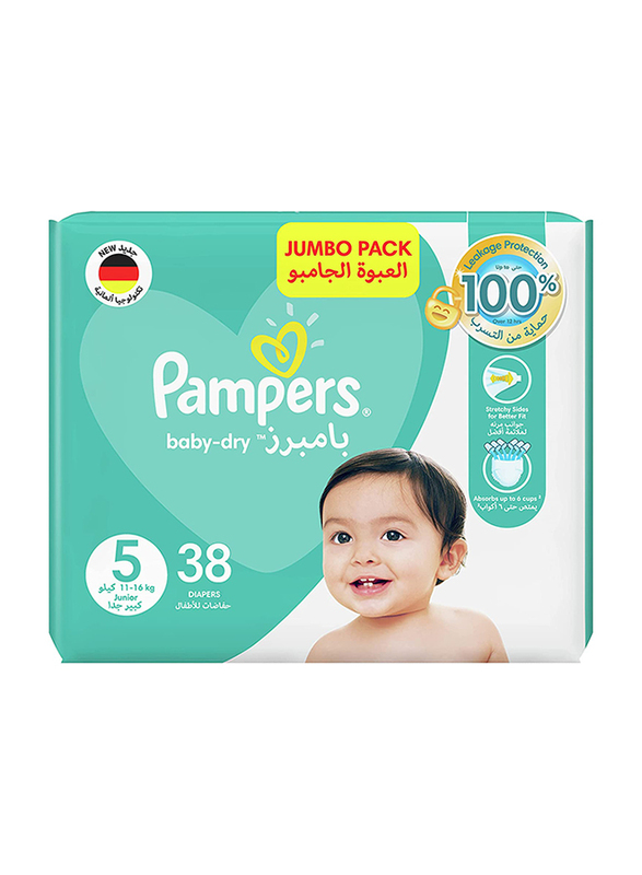 Pampers Baby-Dry Diapers, Size 5, Junior, 11-16 kg, 38 Count