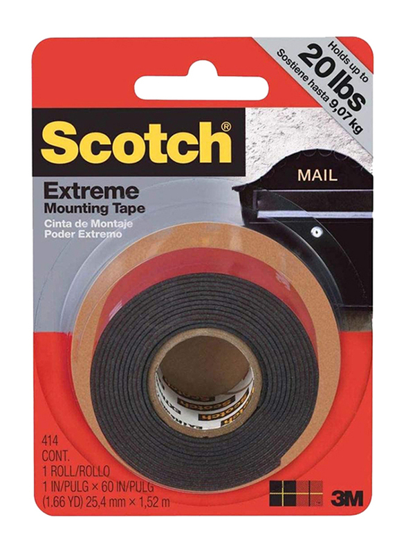 3M Scotch Extremely Strong Mounting Tape, 1 x 60 inch, Black