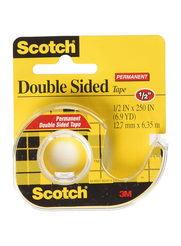 3M Scotch Permanent Double-Sided Tape with Dispenser, 1/2 x 250 inch, 4 Pieces, Clear