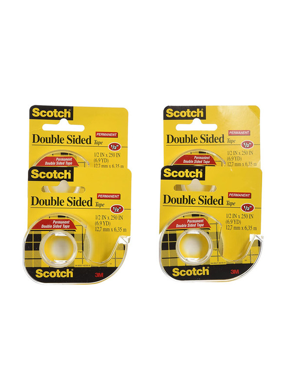 3M Scotch Permanent Double-Sided Tape with Dispenser, 1/2 x 250 inch, 4 Pieces, Clear