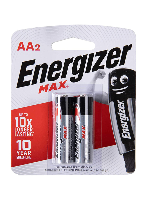 Energizer Max Alkaline AA Batteries, 2 Pieces, Black/Silver