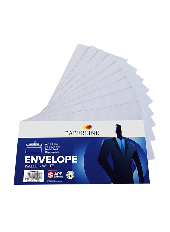 Paperline Letter Envelope, 50 Pieces, White