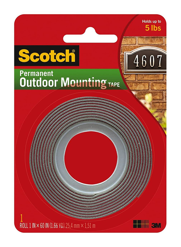 Scotch Outdoor Permanent Exteriors Mounting Tape, 25.4mm x 1.5Meters, Red