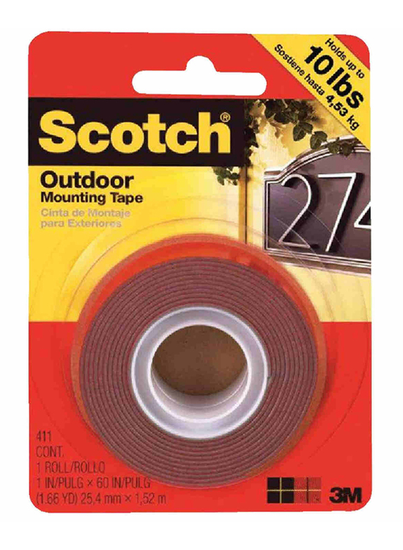 3M Scotch Double-Sided Outdoor Mounting Tape, 1 x 60 inch, Red