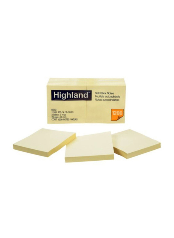 

3M Highland 6549 Self-Stick Notes, 76 x 76mm, 12 x 100 Sheets, Yellow